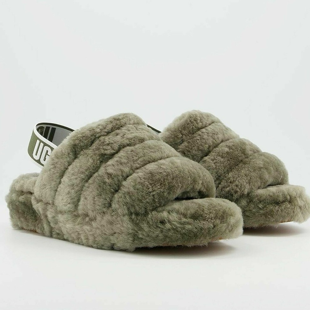 Ugg Fluff Yeah furry sheepskin slides in green size 7 brand new without box